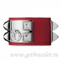 Hermes Collier de Chien Bracelet Red With Silver